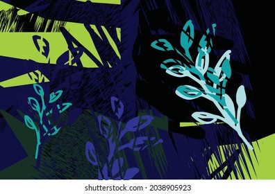 Abstract floral painting, wall art, vector design illustration. creative graphic design shapes with textured geometric shapes. minimalistic abstract geometric face. EPS 10