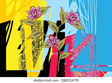 Abstract floral painting, wall art, vector design illustration. creative graphic design shapes with textured geometric shapes. minimalistic abstract geometric face. EPS 10