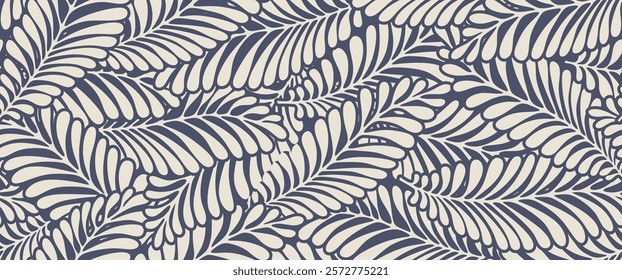 Abstract floral palm leaf seamless pattern. black tropical leaves geometric pattern on white background.