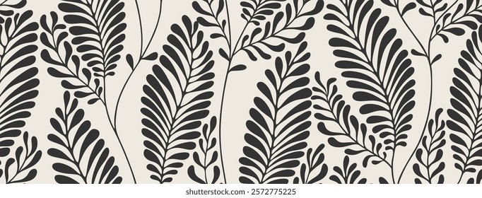 Abstract floral palm leaf seamless pattern. black tropical leaves geometric pattern on white background.