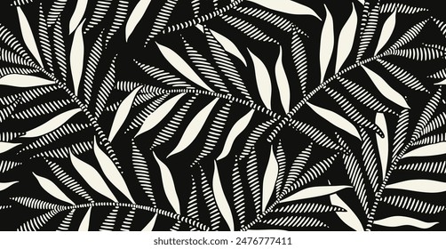 Abstract floral palm leaves seamless pattern Matisse style.