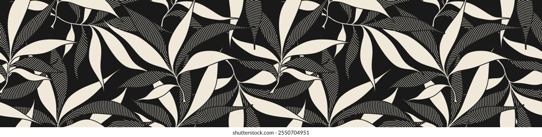 Abstract floral palm leaves seamless pattern with art line style.