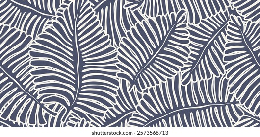 Abstract floral palm leaves seamless pattern. black floral leaves geometric pattern on white background. leaves silhouette summer pattern.