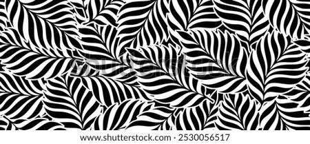 Abstract floral palm leaves seamless pattern. black floral leaves geometric pattern on white background. leaves silhouette summer pattern.