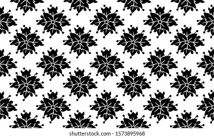 Abstract floral pattern background, black silhouette on white background.