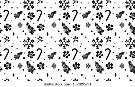 Abstract floral pattern background, black silhouette on white background.