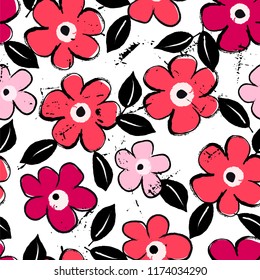abstract floral pattern background, with strokes and splashes, seamless