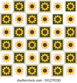 Abstract Floral Pattern Background With Sunflowers And Squares