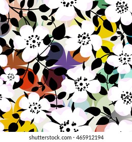 abstract floral pattern background, with wild roses, retro/vintage style