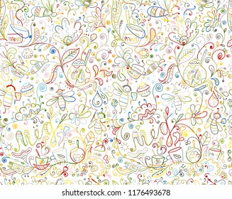 Abstract floral pattern with bees, sketch for your design