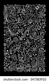 Abstract floral pattern with bees, sketch for your design. Vector illustration