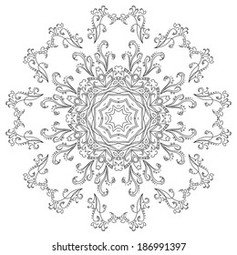 Abstract floral pattern, black contours on white background. Vector