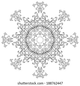 Abstract floral pattern, black contours on white background. Vector