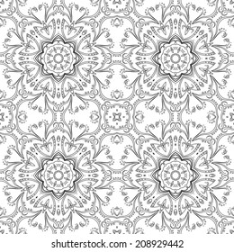 Abstract floral pattern, black contours on white background. Vector