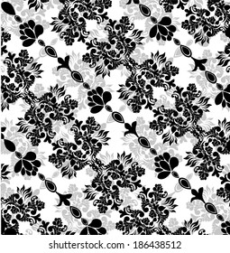 abstract floral pattern black and white diagonal. Vector 