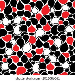 Patrón floral abstracto de pétalos negros, blancos y rojos de diferentes formas sobre fondo blanco