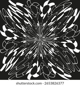 Abstractas patrón floral. Motivo blanco negro. Diseño de remolino orgánico. Elemento monocromo de Vector. EPS 10.
