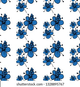 Abstract floral pattern in blue and black color contour, on a white background, isolated, stock vector illustration for design and decor, prints, fabrics, wrapping paper