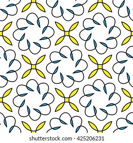 Abstract floral pattern. Blue and yellow textile pattern. Seamless vector background