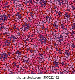 Abstract floral pattern. Bright daisy flowers in red, violet, magenta, purple colours. Psychedelic retro style. Vector eps 8