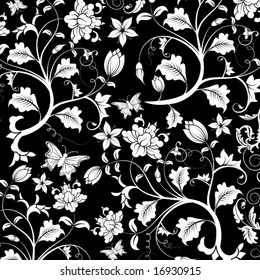Abstract floral pattern with butterfly, element for design, vector illustration