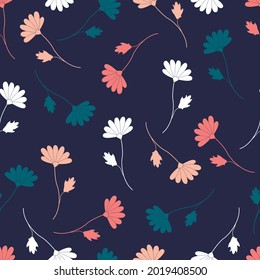 Resumen del patrón floral. Fondo colorido y sin costuras con una silueta de flores. Ilustración vectorial de flores y hojas. Diseño para embalaje, sitio web, moda, scrapbooking.