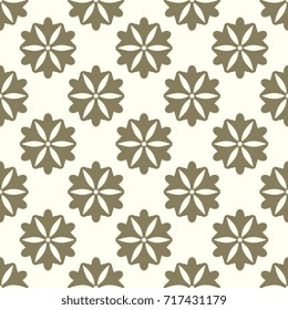 Abstract floral pattern continuous background shapes ornate motif. Geometric style fabric design gold white textile swatch decorative allover print block. High resolution image digital illustration.