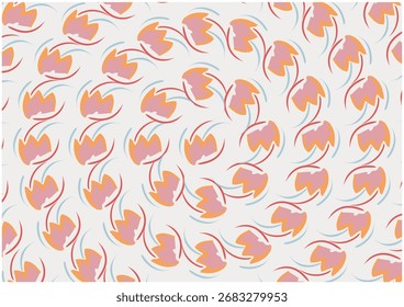 Abstract floral pattern design with a repeating arrangement and colorful elements on a light backdrop