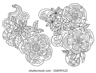 Abstract floral pattern doodle.Black and white.Vector illustration.Henna tattoo doodle.