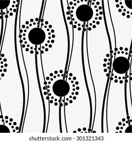 Abstract floral pattern with dots, curve, seamless vector background.