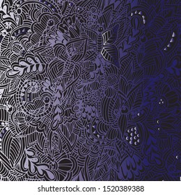 Abstract floral pattern, drawn by hand, circles, lines, leaves