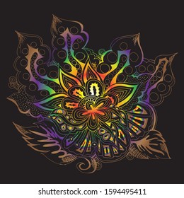 Abstract floral pattern, drawn by hand, circles, lines, leaves
