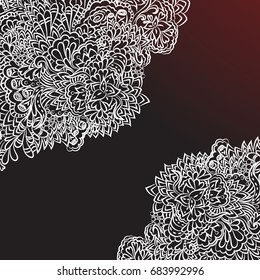 Abstract floral pattern, drawn by hand, circles, lines, leaves