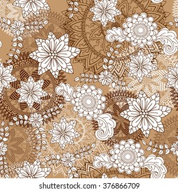 Abstract floral pattern element in Indian mehndi style. Seamless pattern can be used for wallpaper, pattern fills, textile, fabric, wrapping, surface textures for design
