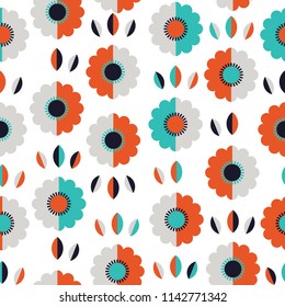 Abstract floral pattern with flowers and leaves. Vector illustration