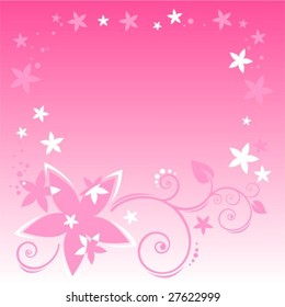 Abstract floral pattern with flowers on a pink background.