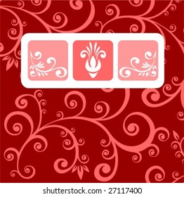 Abstract floral pattern with frames on a red background.