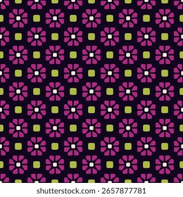 Abstract floral pattern geometric background pink flowers stylish design. Digital illustration high resolution image allover print block. Colorful ornamental texture. Violet, pink, white, light green.