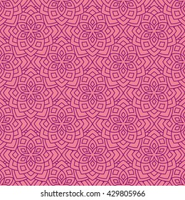 Abstract floral pattern. Geometric flowers in seamless vector pattern. Pattern with abstract flowers in oriental arabesque style. Seamless vector background.