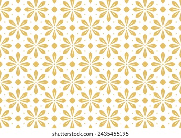 Abstract floral pattern. Geometric leaf ornament. Graphic modern pattern. Gold and white vector background.