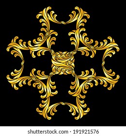 Abstract floral pattern in gold shades over black