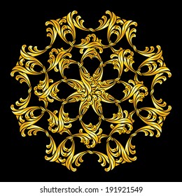 Abstract floral pattern in golden shades  over black