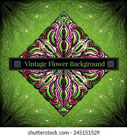 abstract floral pattern green background with plant berry and banner