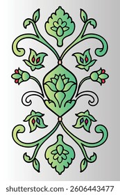 Abstract floral pattern with green leaves in a decorative vector design.