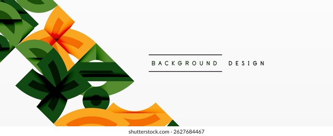 Padrão floral abstrato, tons de laranja verde. Design minimalista com espaço em branco. Formas geométricas modernas criam composição dinâmica.