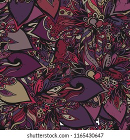 Abstract, floral pattern, hand drawn doodle. Seamless pattern