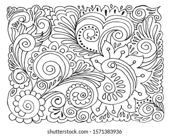 abstract floral pattern hand drawn scetch on white background