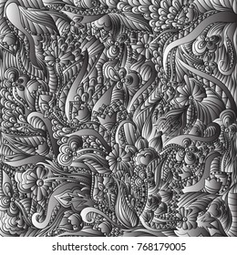 Abstract floral pattern. Hand-drawn, doodle, hearts