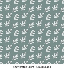 Abstract floral pattern with hand-drawn herb leaves