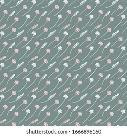 Abstract floral pattern with hand-drawn herb flowers